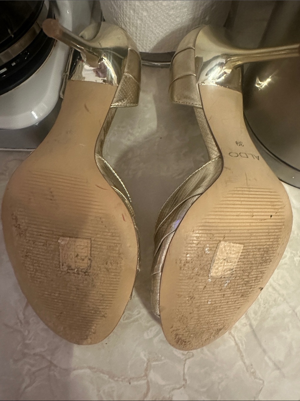 ALDO Gold Open-Toe Heels with Rhinestone Buckle - Picture 5 of 5